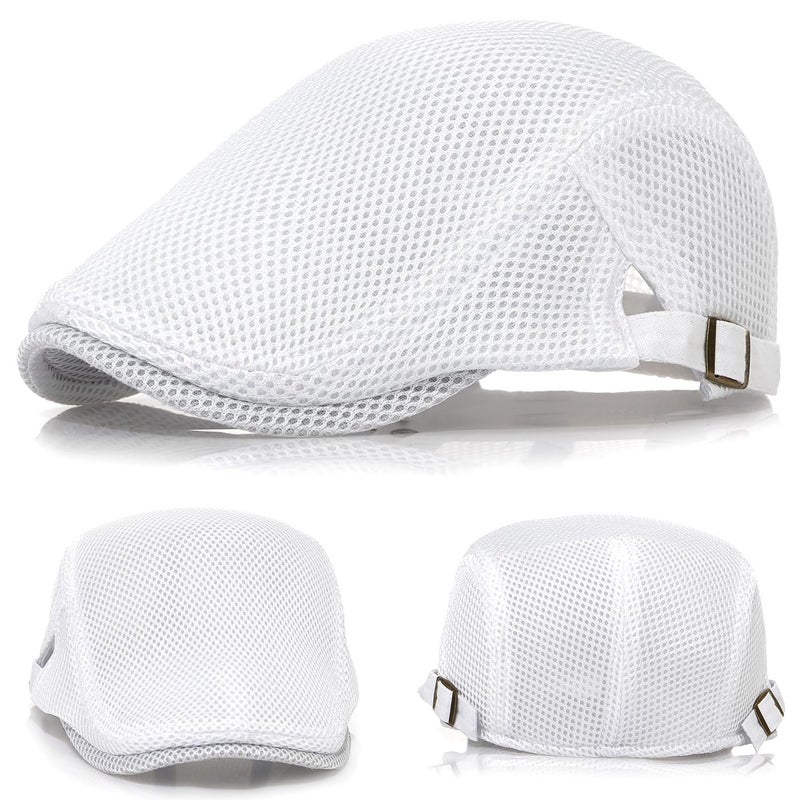 Taidor 2 Pack Men's Mesh Cap Breathable Summer Newsboy Hat Adjustable Beret Ivy Cap Irish Cabbie Driving Hunting Hats Black/White - Image 4