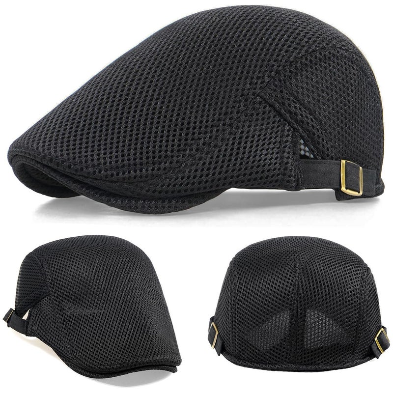 Taidor 2 Pack Men's Mesh Cap Breathable Summer Newsboy Hat Adjustable Beret Ivy Cap Irish Cabbie Driving Hunting Hats Black/White - Image 5