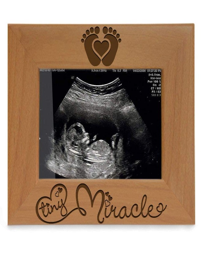 KATE POSH - Tiny Miracle Engraved Natural Wood Picture Frame, New Baby, New Dad & Mom, Parents Gift, Ultrasound, Sonogram, Baby Announcement - Image 1