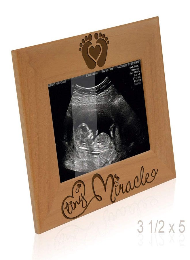 KATE POSH - Tiny Miracle Engraved Natural Wood Picture Frame, New Baby, New Dad & Mom, Parents Gift, Ultrasound, Sonogram, Baby Announcement - Image 3
