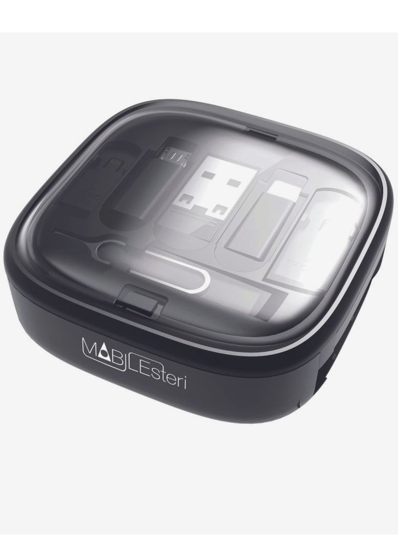 TRAVEL Travelmall Mobilesteri 8‑in‑1 Compact Multi‑Tool Kit – Retractable USB‑C Cable, Lightning/Micro‑USB Adapters, Nano‑SIM Storage – Black  - Image 1