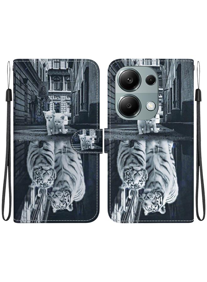 Zaboon For Xiaomi Redmi Note 13 Pro 4G Crystal Texture Colored Drawing Leather Phone Case(Cat Tiger Reflection) 