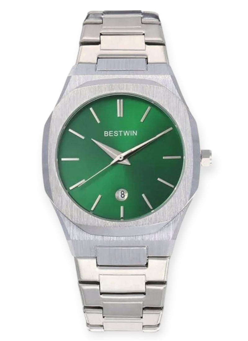 Bestwin Slim men's watch, limited edition from Bestwin, silver bracelet with green dial 