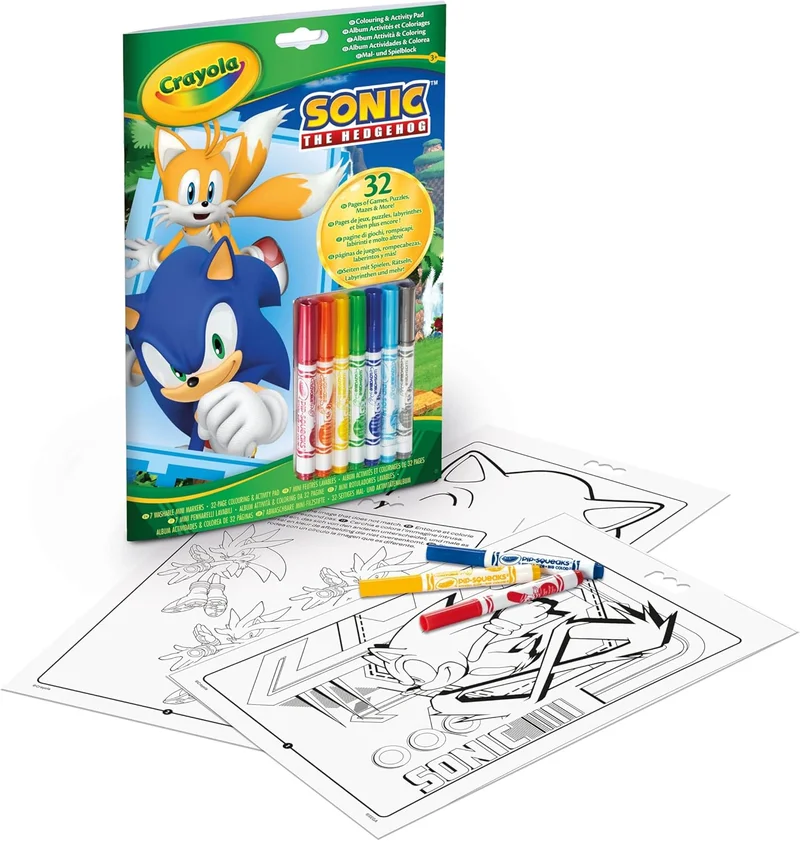 Crayola Crayola Sonic the Hedgehog Activity & Colouring Book – 32 Fun Pages with 7 Washable Mini Markers | Kids Creative Art Set | Perfect Gift for Boys & Girls Ages 3+