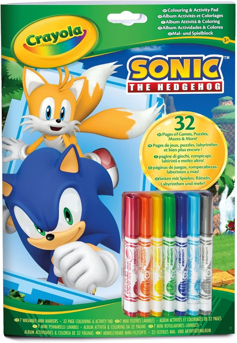 Crayola Crayola Sonic the Hedgehog Activity & Colouring Book – 32 Fun Pages with 7 Washable Mini Markers | Kids Creative Art Set | Perfect Gift for Boys & Girls Ages 3+