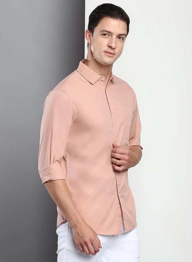 Dennis Lingo Men's Slim Fit Shell Pink Casual Cotton Spread Shirt