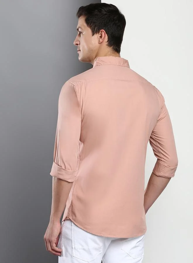 Dennis Lingo Men's Slim Fit Shell Pink Casual Cotton Spread Shirt