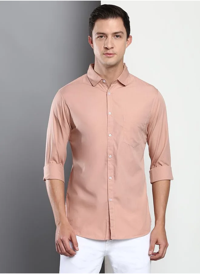 Dennis Lingo Men's Slim Fit Shell Pink Casual Cotton Spread Shirt