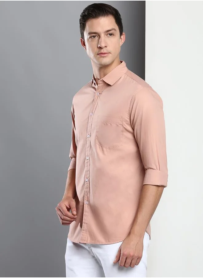 Dennis Lingo Men's Slim Fit Shell Pink Casual Cotton Spread Shirt