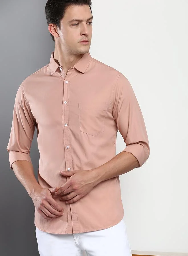Dennis Lingo Men's Slim Fit Shell Pink Casual Cotton Spread Shirt