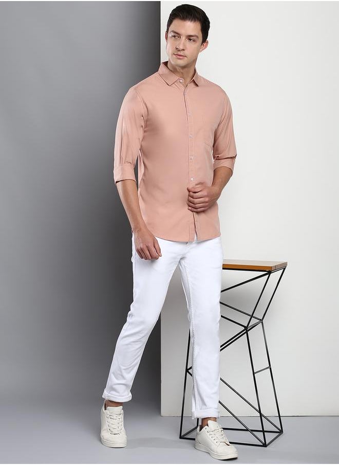 Dennis Lingo Men's Slim Fit Shell Pink Casual Cotton Spread Shirt  - Image 5
