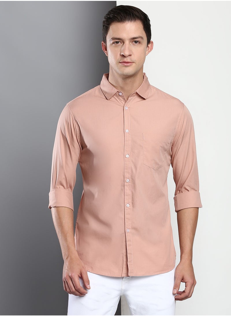 Men's Slim Fit Shell Pink Casual Cotton Spread Shirt - pzsku/ZCAEEFC841E06A0F46725Z/45/_/1724261313/28f4dadf-4c1c-4a11-966a-4645af930087