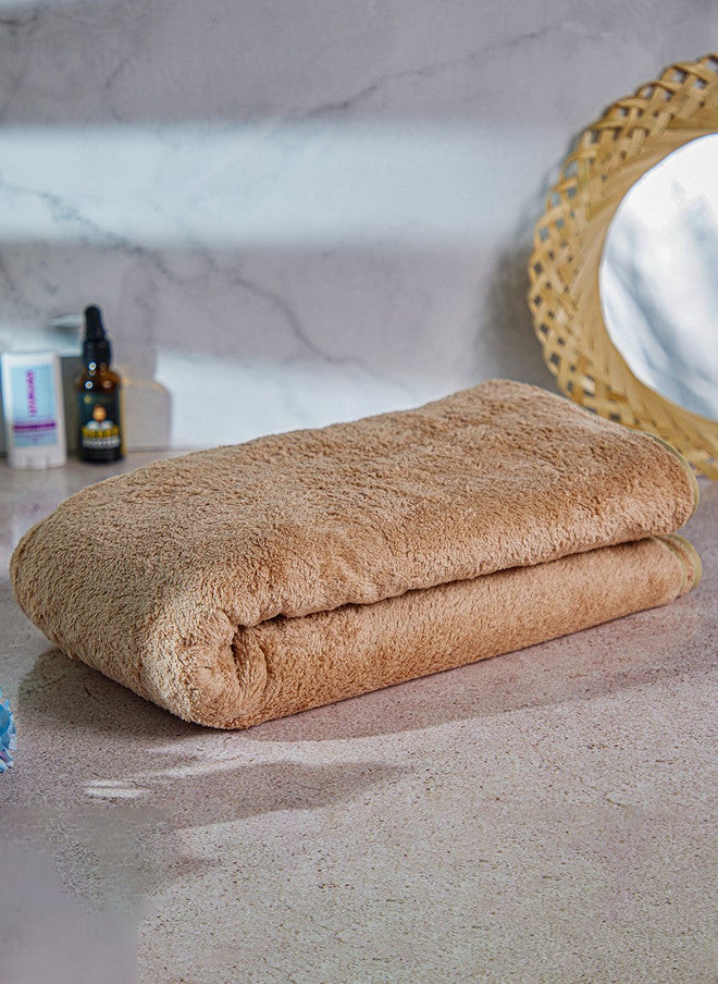 Fezora Soft Lightweight Beige Solid Microfiber 500GSM Super Soft Adult Regular Bath Towel - Image 3