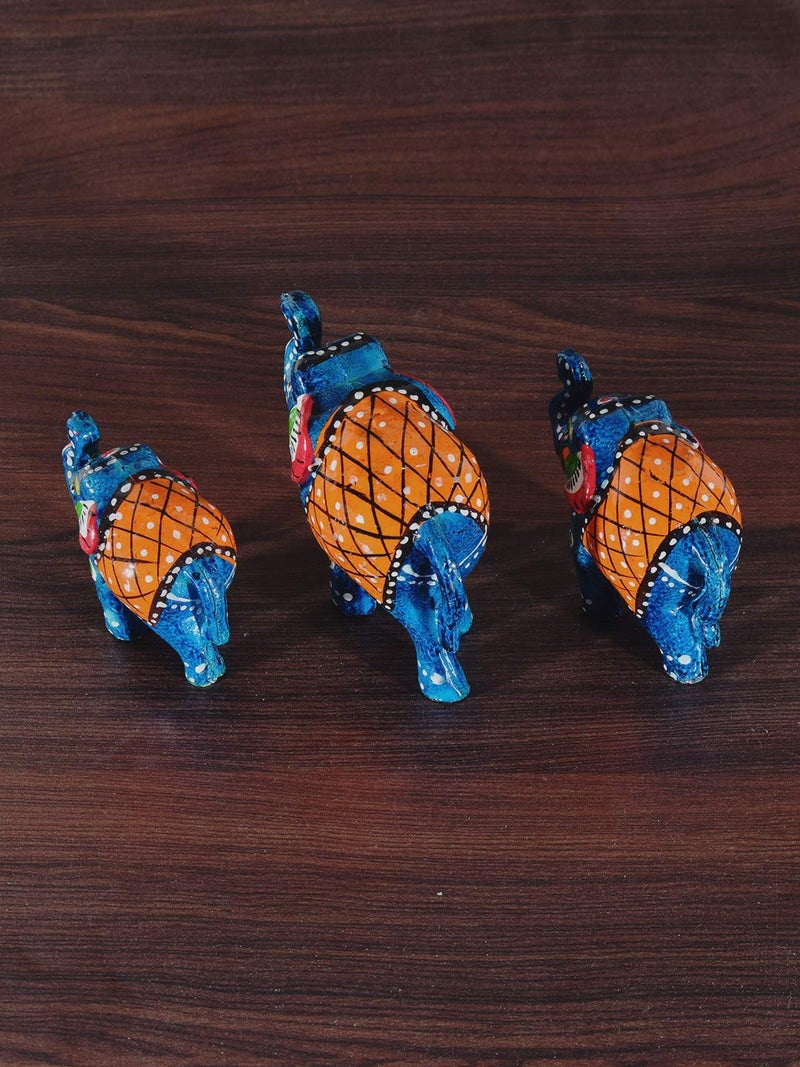 Monk wish Handcrafted Paper Mache Elephant Showpiece for Enhance Home, Office,Table Decor - SkyBlue (Set of 3) - Image 3