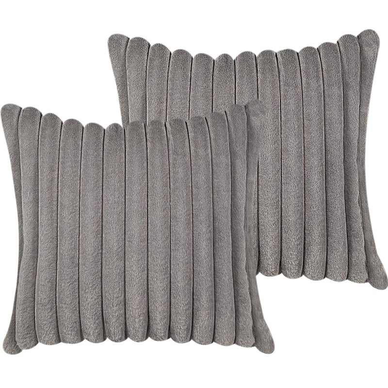 COTEY غطاء وسادة 18x18 مجموعة من 2، أغطية زخرفية من الفرو الصناعي للسرير، أريكة غطاء وسادة ناعم ورقيق مع ظهر مخملي لغرفة المعيشة، لهجة ديكور منزلي محايدة للأريكة - رمادي داكن - Image 1
