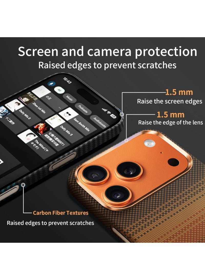 اووكاي جراب لهاتف iPhone 17 Pro Max متوافق مع MagSafe، جراب رفيع وخفيف الوزن مع ملمس بدون غطاء، تصميم بنمط ألياف الكربون (رمادي غروب الشمس) - Image 2