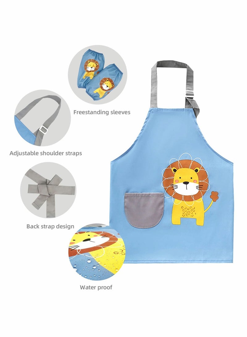 Excefore Kids Toddler Painting Apron Set with Pocket and 2 Sleeves Adjustable Waterproof Children Artist Apron for Age 3 - 6 Years Boy and Girl for Craft Water Play Eating Cooking Drawing - Image 4