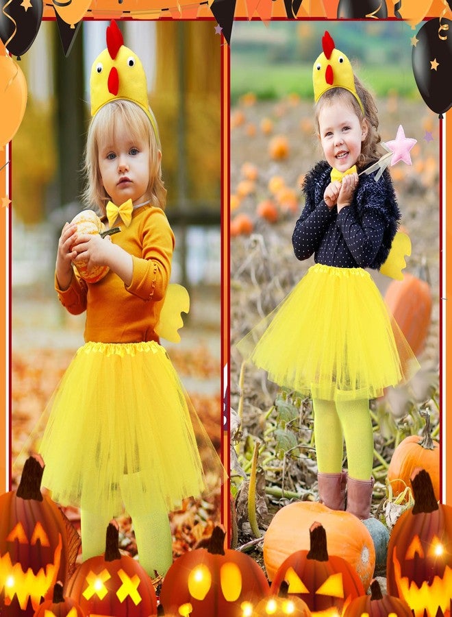 Newcotte 5 Pcs Halloween Costume Set for Kid Girls Chicken Crocodile Snake Headband Bowtie Tail Tutu and Socks Accessories(Chicken Style) - Image 2