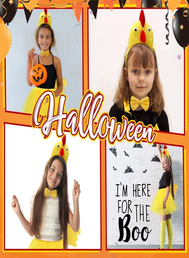Newcotte 5 Pcs Halloween Costume Set for Kid Girls Chicken Crocodile Snake Headband Bowtie Tail Tutu and Socks Accessories(Chicken Style) - Image 4