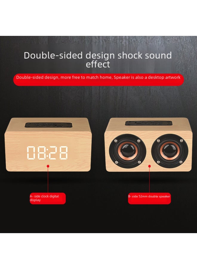 Neutral W5c Clock Edition Wooden Bluetooth Speaker Alarm Clock Audio Retro Creative Gift Logo - Image 3