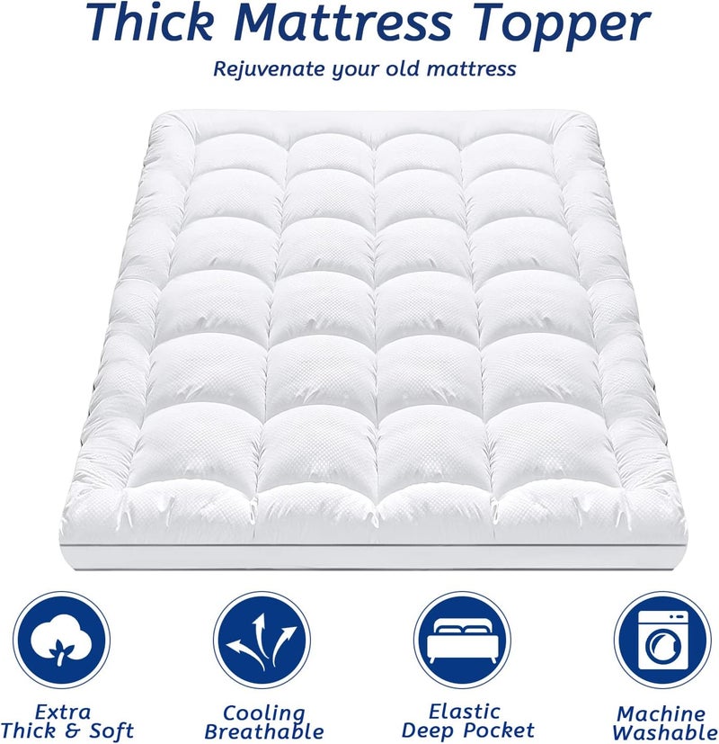 MATBEBY King Size Mattress Topper for Back Pain, Cooling Extra Thick Mattress Pad Cover with 8-21 inch Deep Pocket, Plush Pillow Top Mattress Topper Overfilled with Down Alternative, King Size, White - Image 2