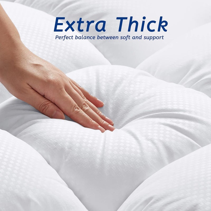 MATBEBY King Size Mattress Topper for Back Pain, Cooling Extra Thick Mattress Pad Cover with 8-21 inch Deep Pocket, Plush Pillow Top Mattress Topper Overfilled with Down Alternative, King Size, White - Image 3