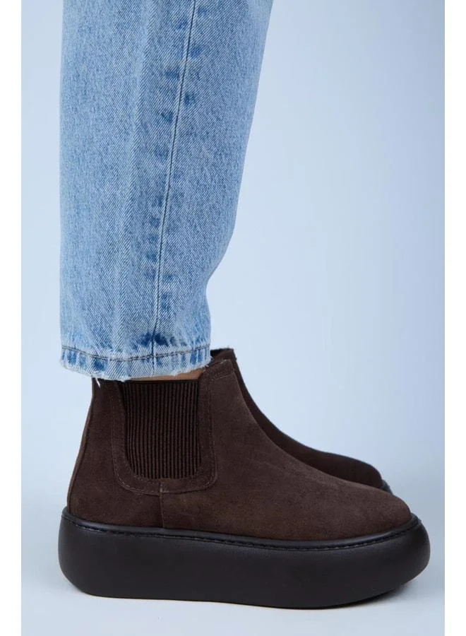 Ove Women's Leather Elastic Boot with Fur Lining – Coffee.