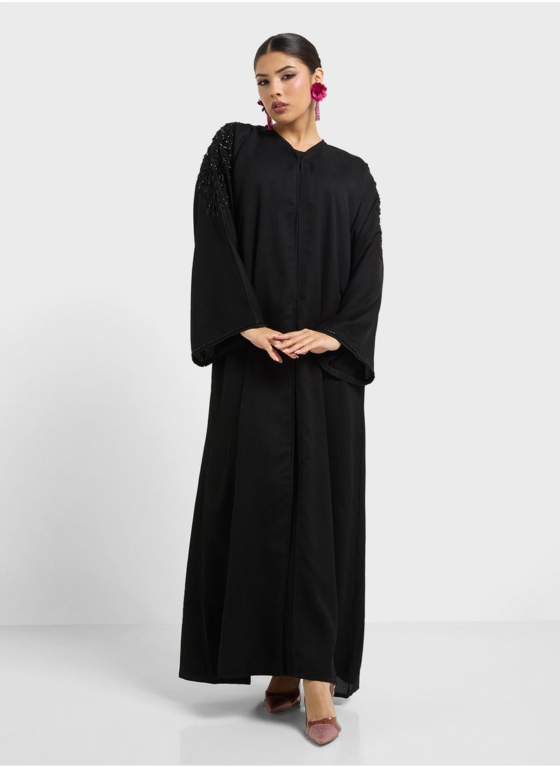 hayas closet Embellished V-Neck Flared Sleeve Abaya  - Image 3