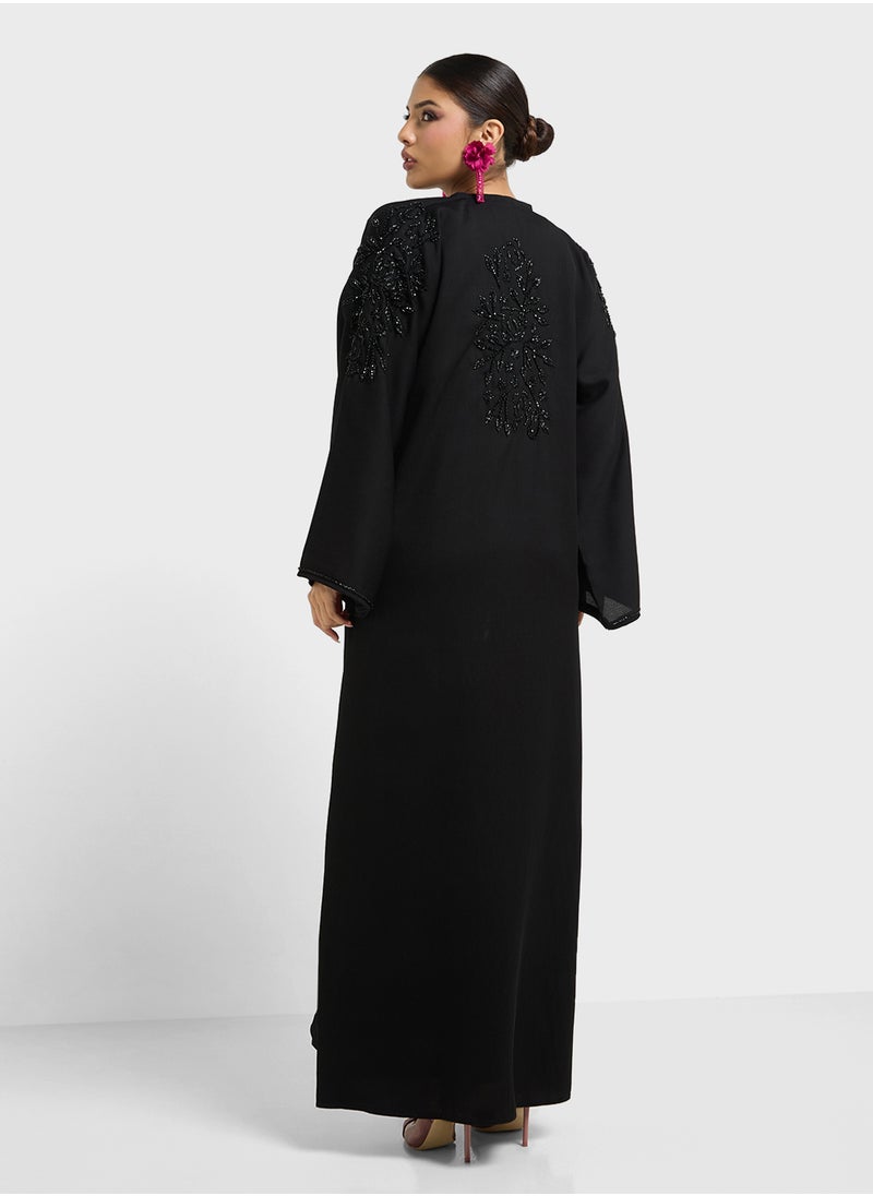 hayas closet Embellished V-Neck Flared Sleeve Abaya  - Image 2