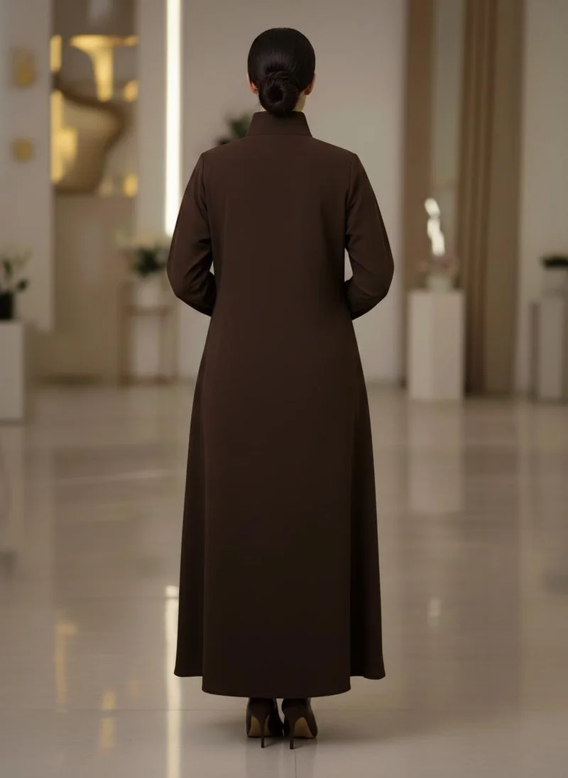MSquare Fashion  Bold And Modern Brown Cobra Crepe Abaya Mandarin Collar Edition for Women | Best Price UAE