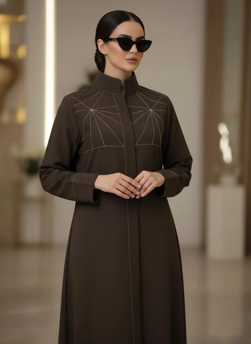 MSquare Fashion  Bold And Modern Brown Cobra Crepe Abaya Mandarin Collar Edition for Women | Best Price UAE