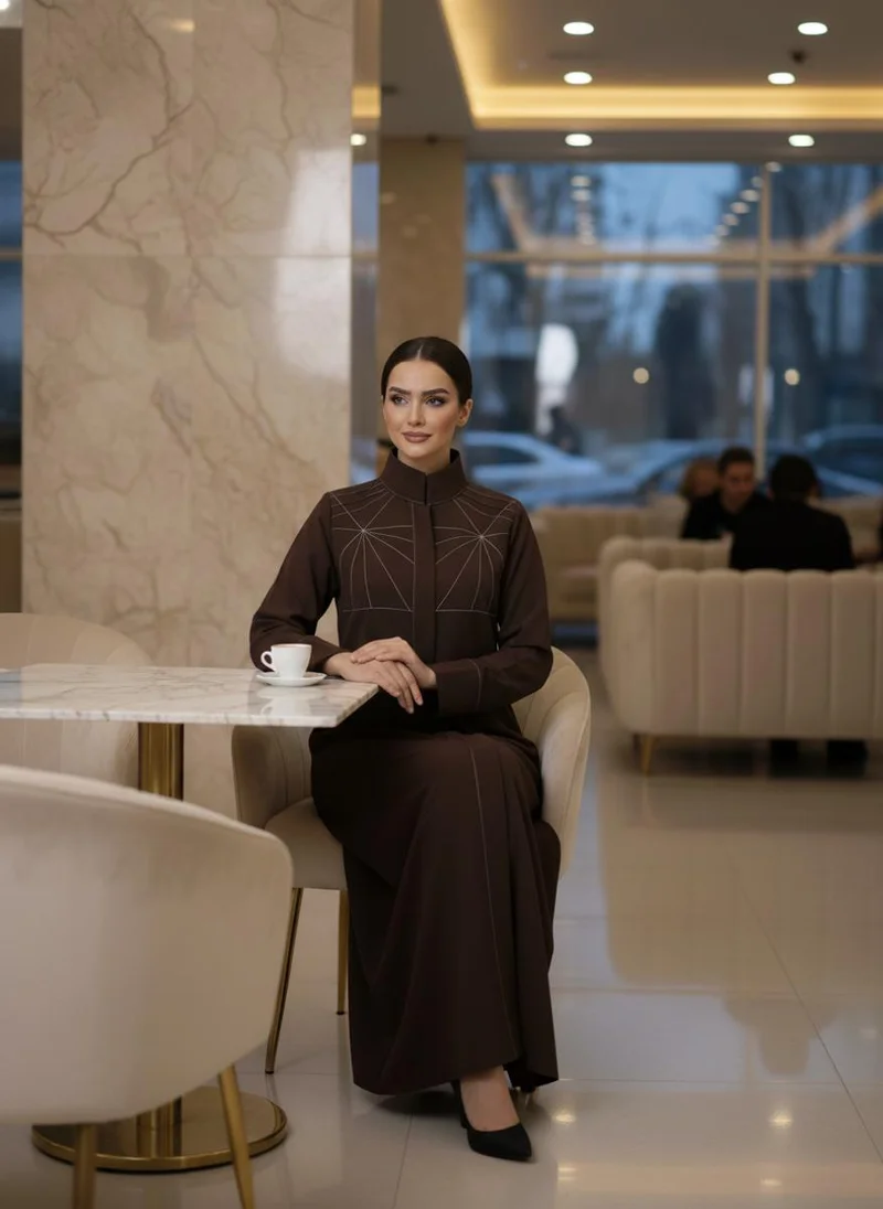 MSquare Fashion  Bold And Modern Brown Cobra Crepe Abaya Mandarin Collar Edition for Women | Best Price UAE