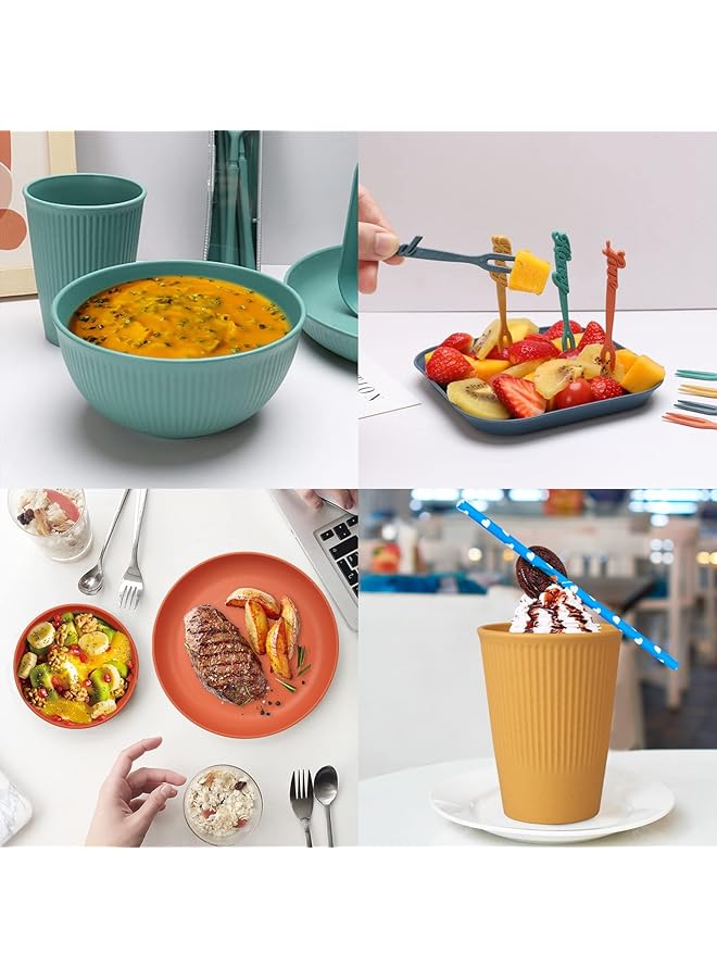 TERRIFI 48Pcs Unbreakable Dinnerware Sets For 4 People, Camping Plates And Bowls Set, Plastic Picnic Dinner Sets, Lightweight Colorful Bbq Plastic Serving Plates, Bowls, Cups,Cutlery Set, Forks,Tableware - Image 3