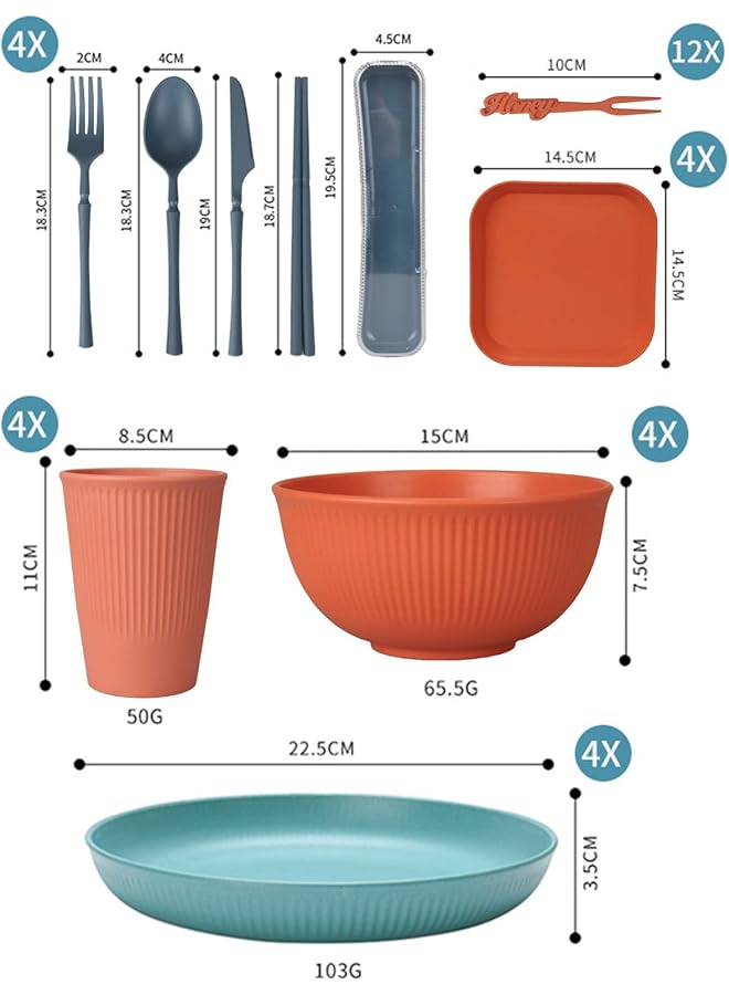 TERRIFI 48Pcs Unbreakable Dinnerware Sets For 4 People, Camping Plates And Bowls Set, Plastic Picnic Dinner Sets, Lightweight Colorful Bbq Plastic Serving Plates, Bowls, Cups,Cutlery Set, Forks,Tableware - Image 2