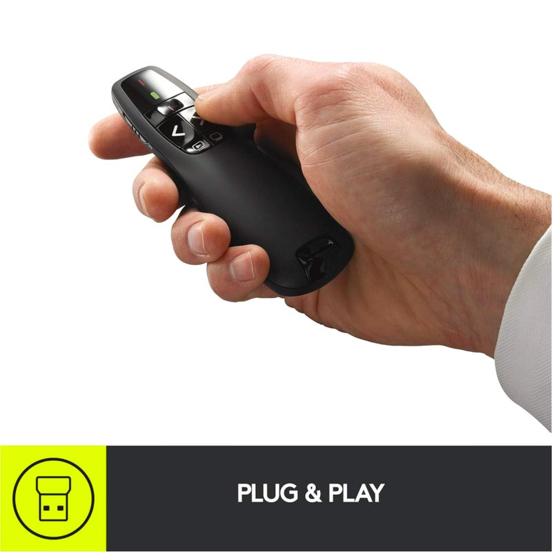 R400 Handheld bluetooth clicker Wireless Presenter with Directional Control Panel & Pointer with Red Laser Pen & Receiver, Remote control, Comfortable hand, 50-foot range, 15-meter wireless port - Image 2
