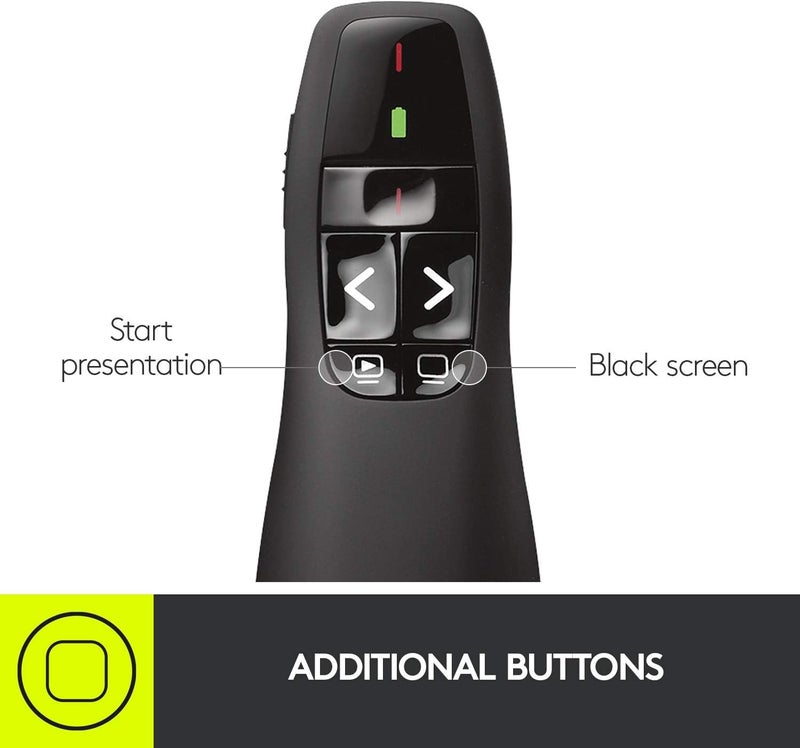 R400 Handheld bluetooth clicker Wireless Presenter with Directional Control Panel & Pointer with Red Laser Pen & Receiver, Remote control, Comfortable hand, 50-foot range, 15-meter wireless port - Image 4