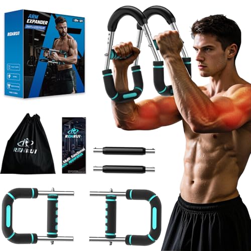 RENRUI Twister Arm Trainer Chest Workout Equipment for Men Women Adjustable 5 Resistance 40130 lbs Home Gym Strength Trainer with AntiSlip Handles Carry Bag Blue - Image 1