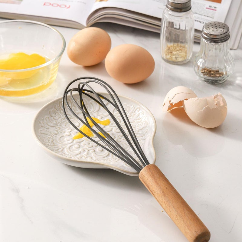 Howise Farmhouse Ceramic Spoon Rests Holder for Kitchen Counter Stove Top (White-A1) - Image 4