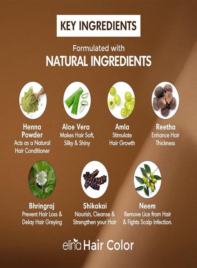 Elina Dark Brown Hair Color | Henna Based Hair Colour with 7 Organic Herbal Extracts | Natural & Healthy Shiny Hair Ammonia & Barium Free Hair Color 60Gm (Pack of 1) - Image 5