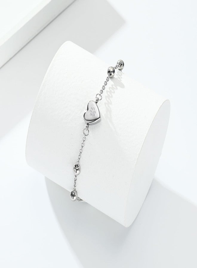 zeqingjw Pet Paw Urn Bracelet for Ashes Adjustable Heart Cremation Bracelet for Pets Ashes Stainless Steel Dog Cat Cremation Jewelry Memorial Keepsake Gift - Image 3