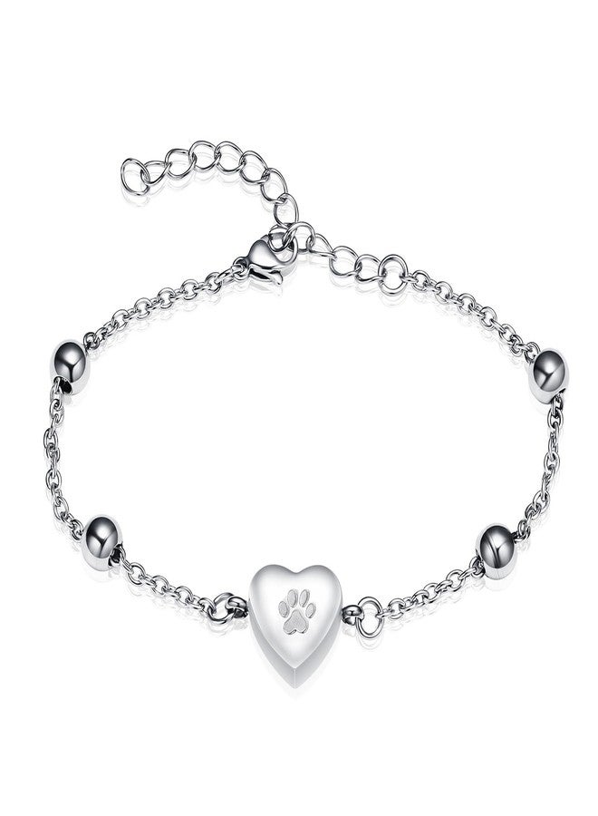 zeqingjw Pet Paw Urn Bracelet for Ashes Adjustable Heart Cremation Bracelet for Pets Ashes Stainless Steel Dog Cat Cremation Jewelry Memorial Keepsake Gift - Image 1