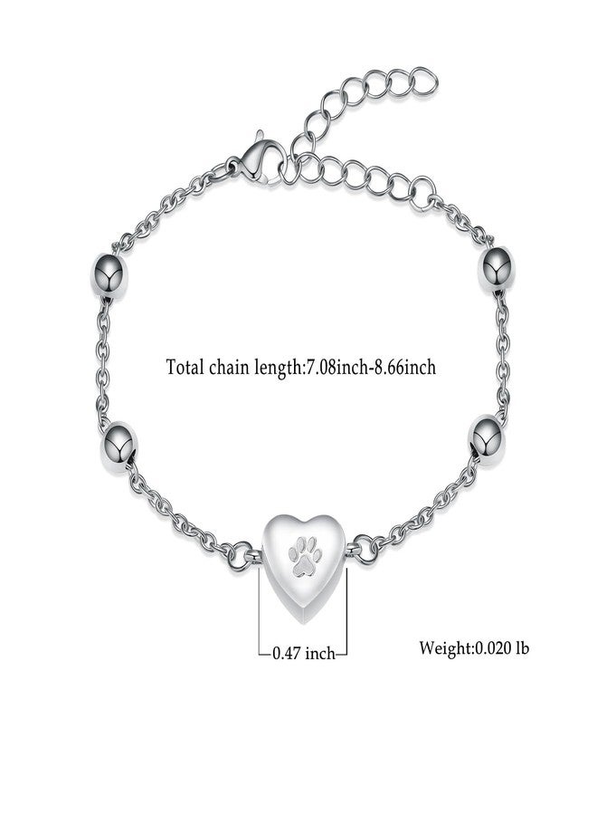 zeqingjw Pet Paw Urn Bracelet for Ashes Adjustable Heart Cremation Bracelet for Pets Ashes Stainless Steel Dog Cat Cremation Jewelry Memorial Keepsake Gift - Image 2