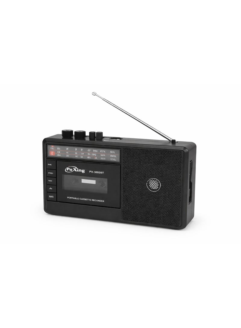 بوكسينج راديو كاسيت محمول PX-3600BT مع بلوتوث، راديو FM/AM/SW، مشغل MP3، منفذ USB و خاصية التسجيل لون اسود - Image 1