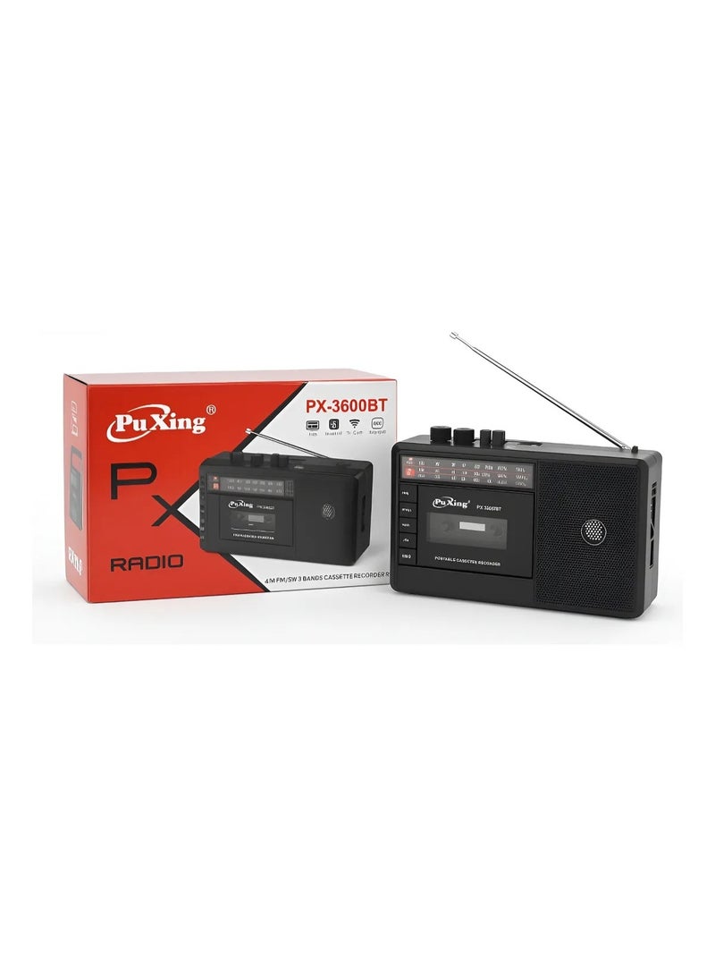 بوكسينج راديو كاسيت محمول PX-3600BT مع بلوتوث، راديو FM/AM/SW، مشغل MP3، منفذ USB و خاصية التسجيل لون اسود - Image 3
