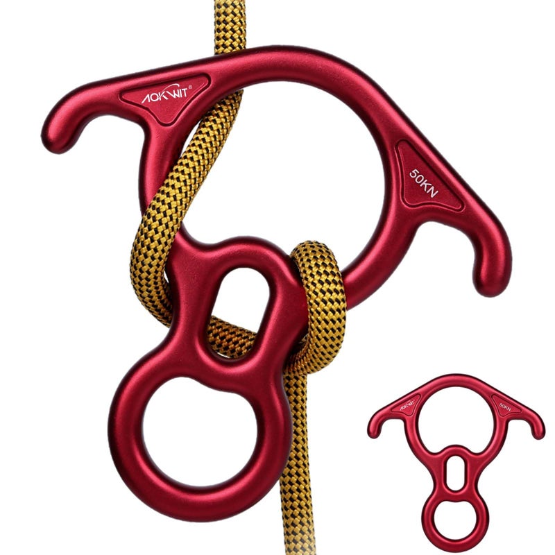 AOKWIT 50KN Rescue Figure, 8 Descender Large Bent-Ear Belaying and Rappelling Gear Belay Device Climbing for Rock Climbing Peak Rescue 7075 Aluminum Alloy (Red) - Image 1