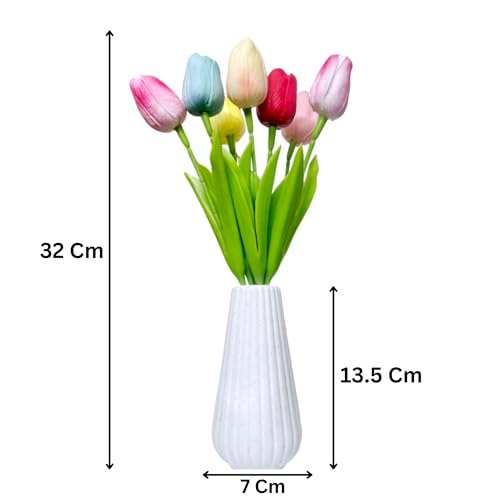 Flora Planet 5 Pcs Artificial Tulip Flowers Bunches with Vase - Artificial Plants with Pot, Home Decoration Items for Living Room, Bedroom, Wedding - Multicolor, 32 cm Silk Home Decor (1, Bottle) - Image 3