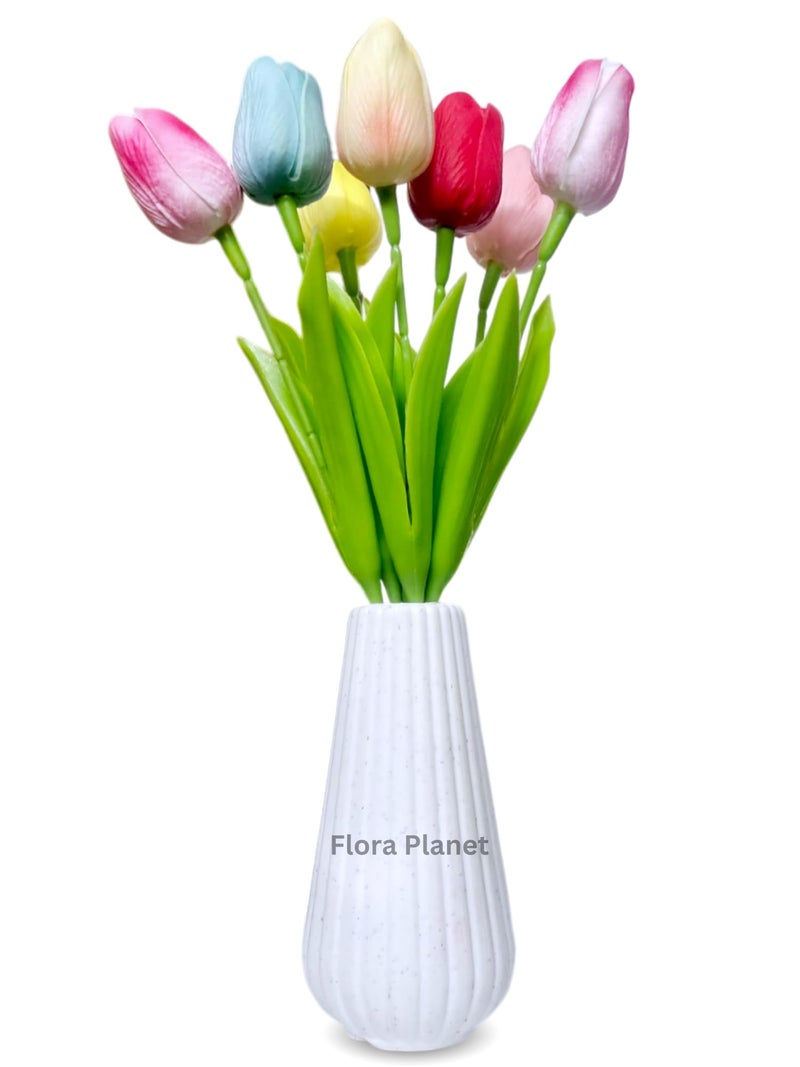 Flora Planet 5 Pcs Artificial Tulip Flowers Bunches with Vase - Artificial Plants with Pot, Home Decoration Items for Living Room, Bedroom, Wedding - Multicolor, 32 cm Silk Home Decor (1, Bottle) - Image 1