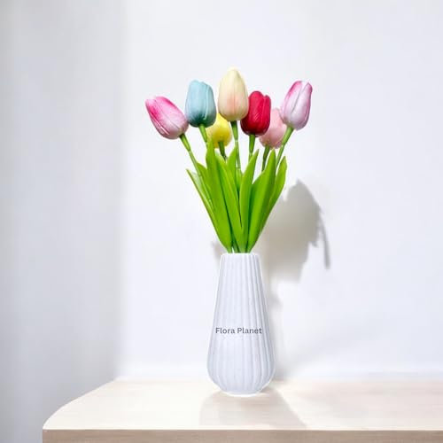 Flora Planet 5 Pcs Artificial Tulip Flowers Bunches with Vase - Artificial Plants with Pot, Home Decoration Items for Living Room, Bedroom, Wedding - Multicolor, 32 cm Silk Home Decor (1, Bottle) - Image 4