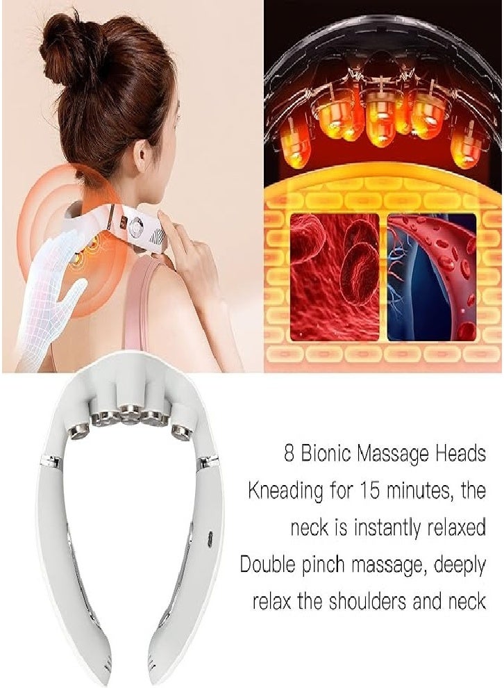 جهاز تدليك لاسلكي للرقبة والكتف مع الحرارة وتسكين الألم، 4 أوضاع، 3 مستويات، جهاز تدليك عنقي محمول مع تذكير صوتي، عمر بطارية طويل، هدية (أبيض) - Image 1