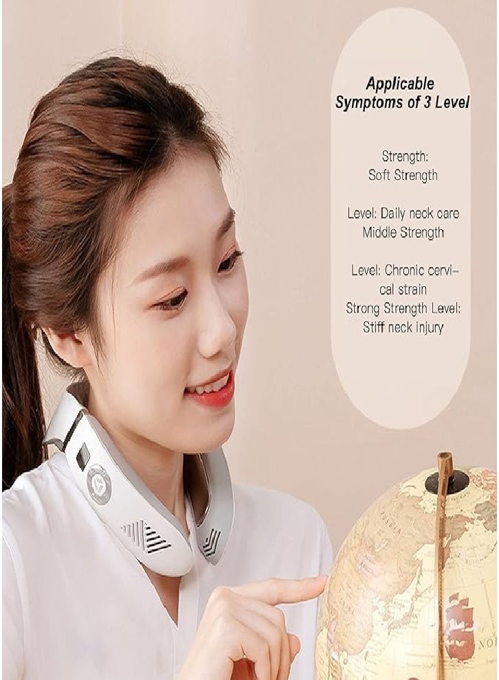 جهاز تدليك لاسلكي للرقبة والكتف مع الحرارة وتسكين الألم، 4 أوضاع، 3 مستويات، جهاز تدليك عنقي محمول مع تذكير صوتي، عمر بطارية طويل، هدية (أبيض) - Image 5